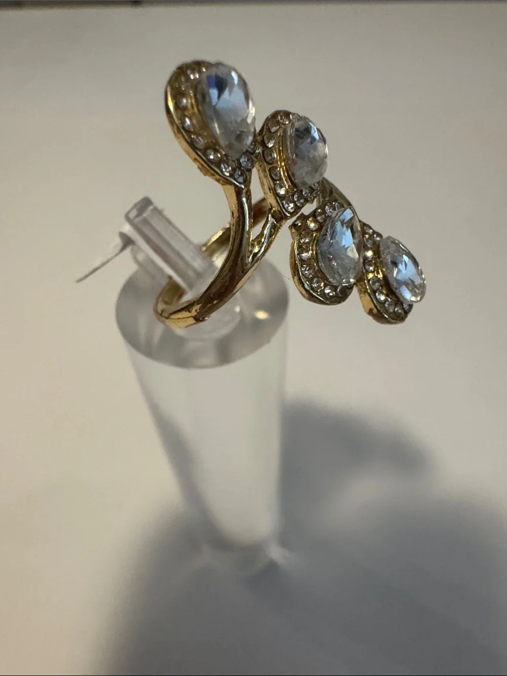 Gold-Tone Teardrop Crystal Cluster Ring - Clear